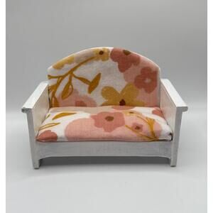 1:12 Dollhouse Mini Wooden Armchair, White with Floral Cushions, Handmade
